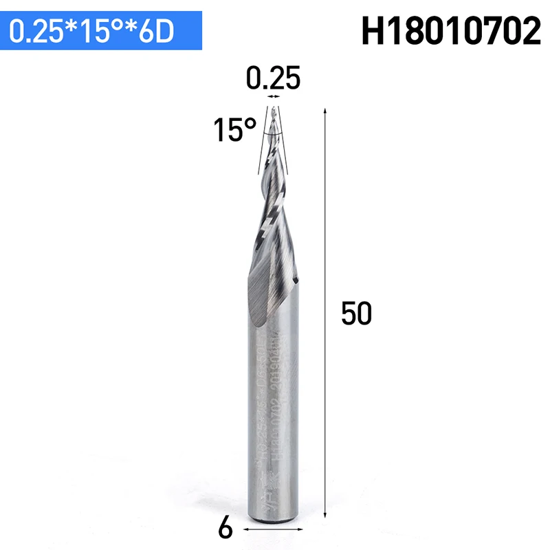 HUHAO 1 шт. HRC55 6 мм хвостовик коническая конусная фреза с ЧПУ Гравировальный Бит фреза для дерева - Длина режущей кромки: R0.25x 15angle x50L