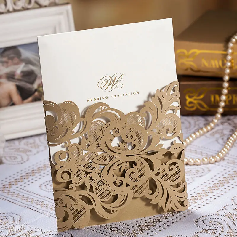 1pcs gold hollow laser cut elegant wedding invitation cards greeting elegant invitation cards