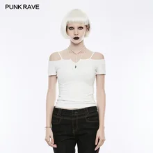 Черный, белый цвета Панк Рок Повседневная модная визуальная Kei Сексуальная женская футболка Топы викторианские летние OPT145