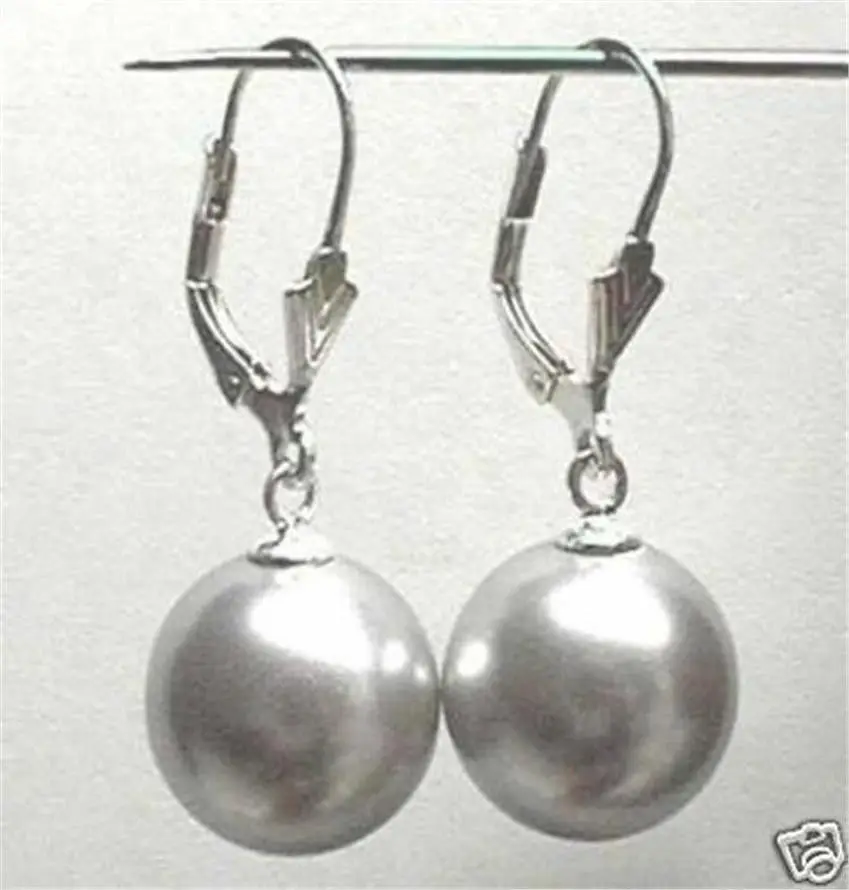 

-hot 12MM Grey Shell Pearl Round Beads Earrings +