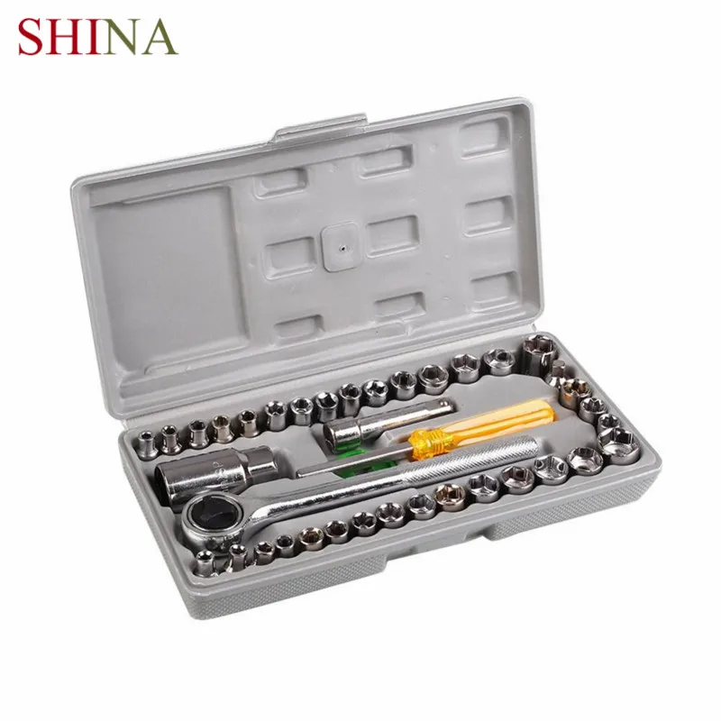 

SHINA 40pcs / Set Combination Spanners Set 1/4 "and 3/8" SAE Metric With Manual Tools Kit