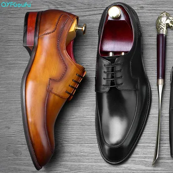 

QYFCIOUFU 2019 New Formal Shoes Men Lace-up Luxury Dress Shoe Genuine Leather Italian Wedding Office Party Handmade Oxford Shoes