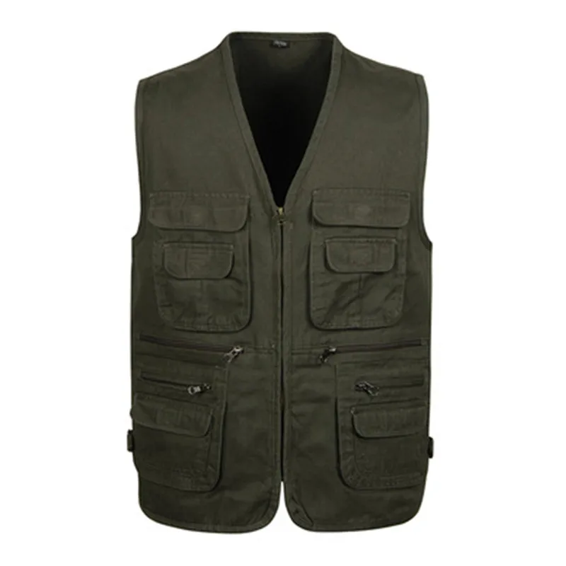 

Icpans Casual Waistcoat For Men Vest Cotton Vests Male With Many Pockets Vests For Men Life Jacket Khaki Army Greem 4XL