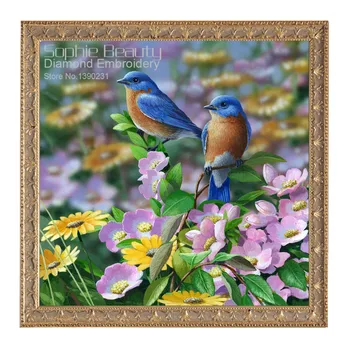 

Animal Diamond Mosaic Painting Full Diamond Beads Embroidery Blue Birds On Flowers Cross Stitch Square Diamond Painting Set