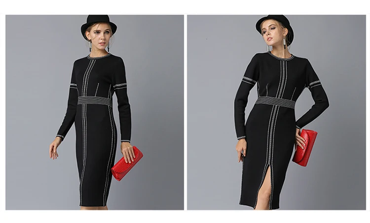 New Women Europe and the United States small Hong temperament wild little black dress long-sleeved backing knit dress tide (2)