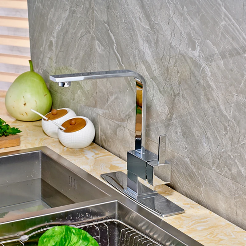 Wholesale and Retail Chrome Finished Deck Mounted Kitchen Sink Faucet Single Handle Mixer Tap with Cover