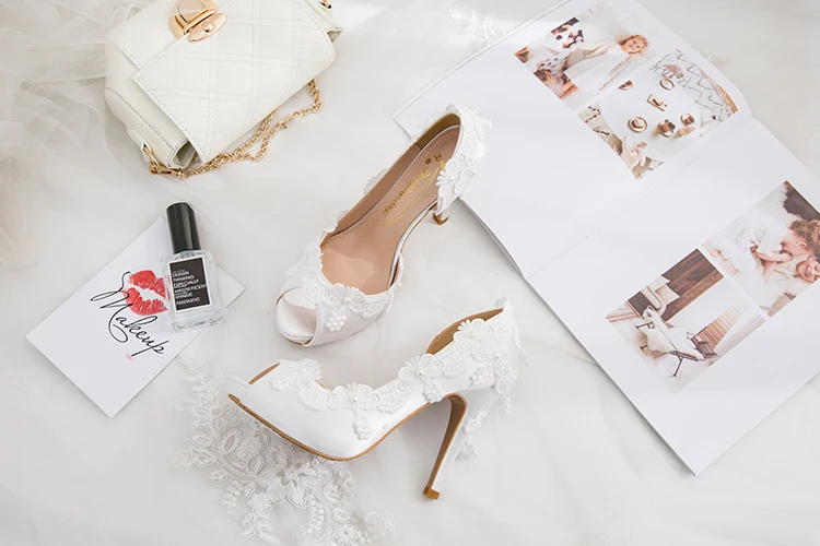 Белые свадебные туфли для невесты; Модные женские модельные туфли с открытым носком для вечеринки; туфли на платформе с открытым носком; туфли-лодочки под вечернее платье для подружки невесты