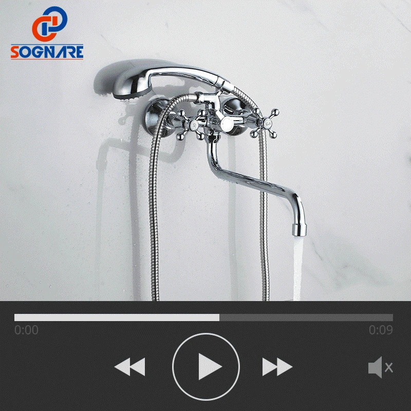 

SOGNARE Contemporary Wall Mounted Bathroom Shower Faucets Chrome Dual Handles 360 Swivel Bathroom Faucet Shower Mixer Taps D6202
