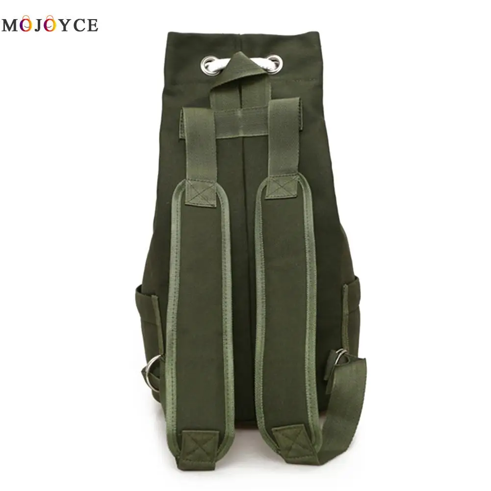 Online Casual Männer Leinwand Große Kapazität Barrel Rucksack Einfache Reise Rucksack Armee Grün Zurück Pack Teenager Schule Rucksack