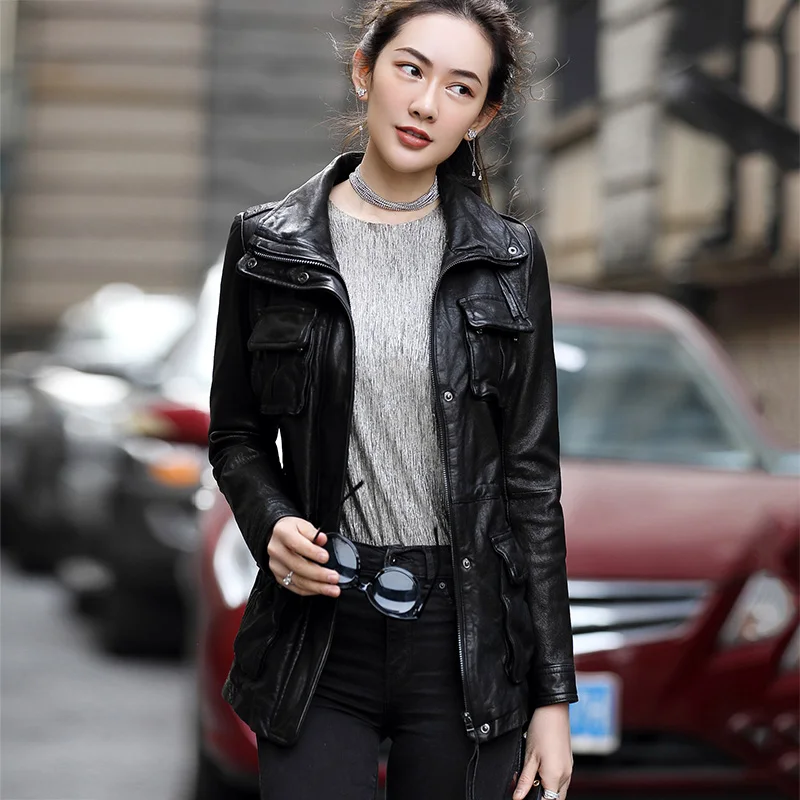 

YOLANFAIRY 100% Geniune Leather Jacket for Women Sheepskin Leather Slim Windbreaker Spring Autumn Jaqueta De Couro OT1716 MF164