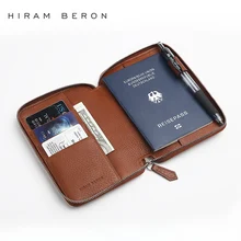 Passport Holder Business Large Capacity RFID Blocking Zipper Genuine Wallet For Men ID Card Holder Custom Name Label dropship