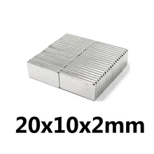 10 Вт, 30 Вт, 50 шт. 20 мм x 10 мм x 2 мм 20*10*2 мощный 20x10x2 блок квадратный магнит редкоземельный неодимовый магнит мощный Mganets NdFeB магнитный