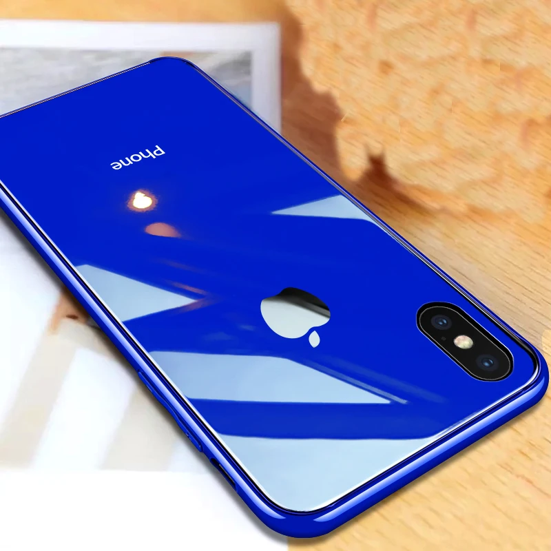 

Phone Case For Apple Iphone XS Max Tempered Glass back Cover For Iphone Xs max Coque Silicon Frame For Iphone XR AB156