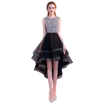 

Sexy Scoop Neck High Low Short Evening Dresses with Beading Appliques 2019 Hot Sale Lace-Up Formal Party Dresses Women Gown
