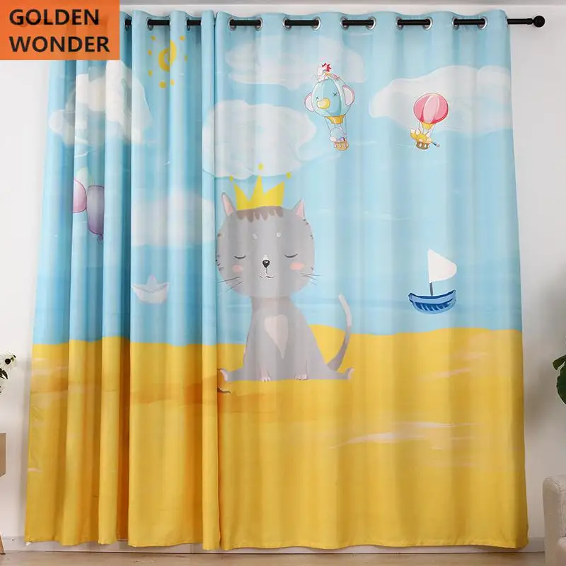 

Customized Finished Cartoon Cute Cat Children Room Curtain Boys And Girls Thickening Shading Curtains For Living Room Fabric