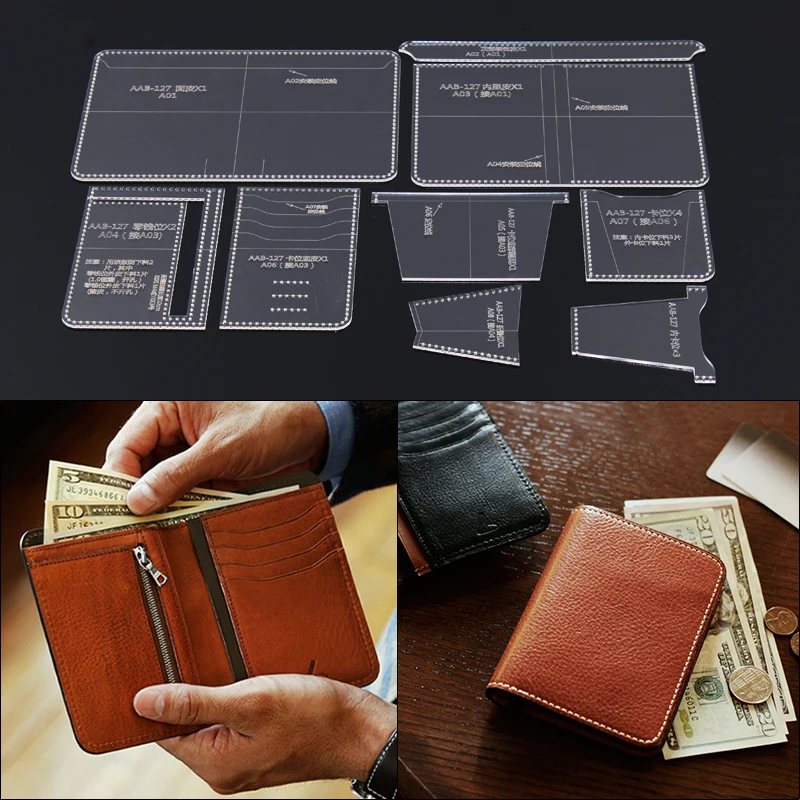 

Acrylic Stencil 1Set Leather Template Home Handwork Leathercraft Sewing Pattern Tools Accessory Men Wallet Pattern 10*13.5*1.5cm
