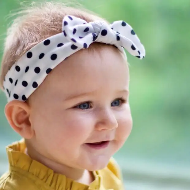 Веселые хлопковые детские повязки на голову в горошек; повязка на голову с бантиком для новорожденных; повязка на голову с заячьими ушками для малышей; аксессуары для волос для маленьких девочек