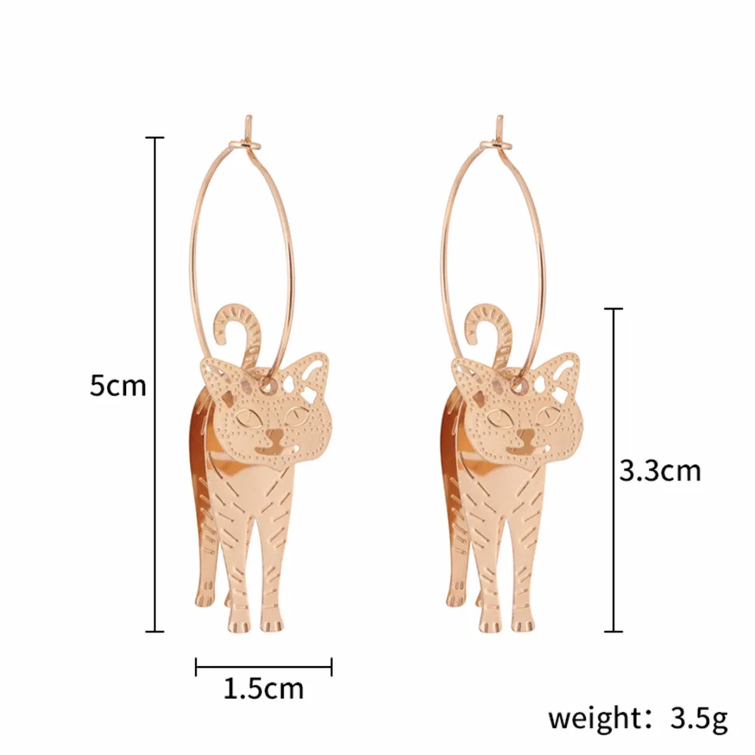 Cute Gold Cat Dangle Earrings Brincos Mujer Faux Pearl Circle Hook Earrings Pendientes For Women Fashion Jewelry Shellhard