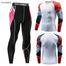 Compressed men's T-shirt + tights FUTUREOX kit long-sleeved shirt MMA fitness sportswear thermal underwear bottoming shirt suit 