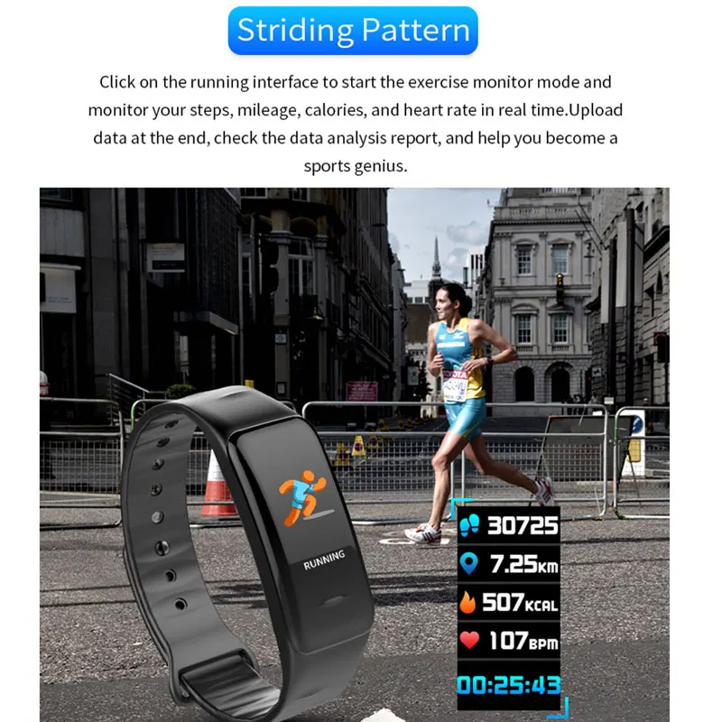 2018 Smart Bracelet C1s Blood Pressure Measurement Color Screen Fitness Bracelet Waterproof GPS Fitness Tracker Smart Band Watch