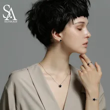SA SILVERAGE 925 Sterling Silver Star Long Necklaces Pendants for Women Fine Jewelry Vintage Maxi Pendant Necklace