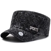 Мужская и женская мытая плоская военная шляпа с логотип из металлических букв цветок изогнутая купюра Регулируемая винтажная кепи Состаренный дизайн