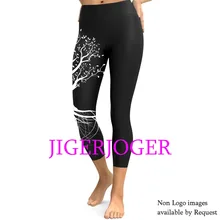 JIGERJOGER весна Высокая талия карман черное дерево жизни Мандала 3/4 брюки "Капри" для йоги Леггинсы Шорты 7/8 компрессионные колготки