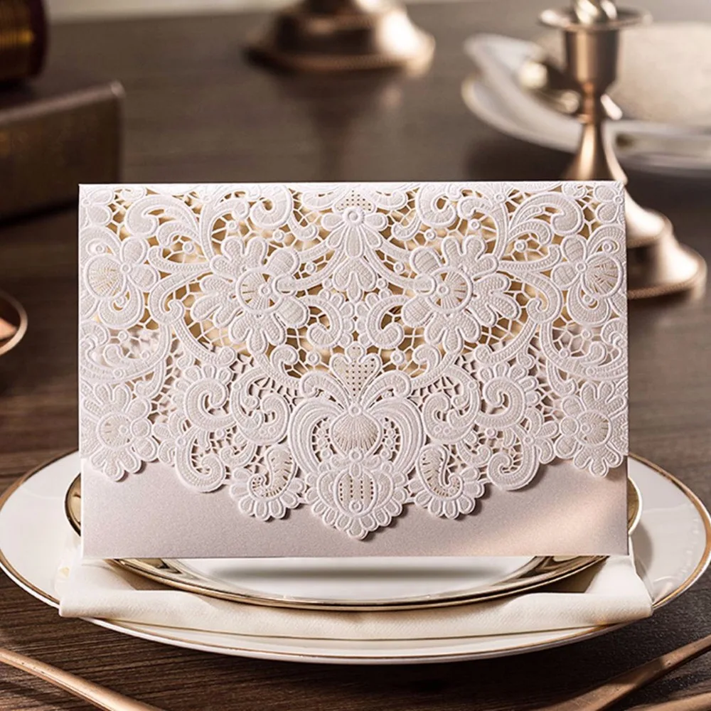  FENGRISE 1 Set Wedding Invitation Card Gold Red White Laser Cut Luxury Flora Cards Wedding Decorati - 32828066313