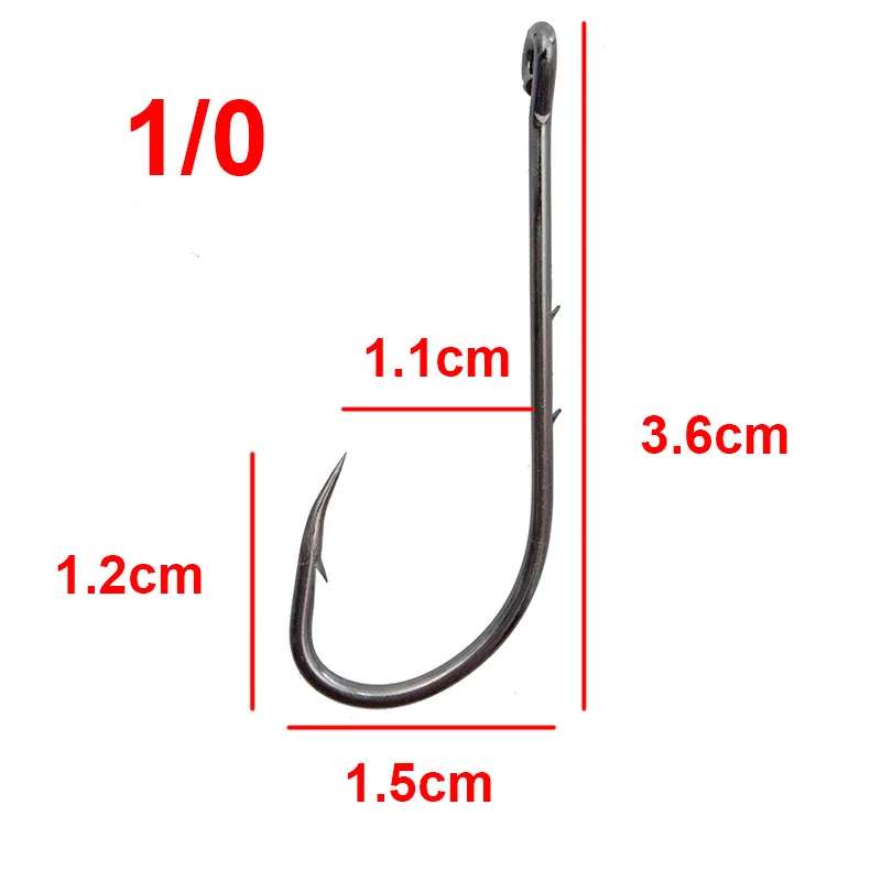 180pcs 92247 High Carbon Steel Fishing Hooks Black Offset Long Barbed Shank Baitholder Bait Hook Size 1 1/0 2/0 3/0 4/0 5/0 6/0 - Цвет: 1 0