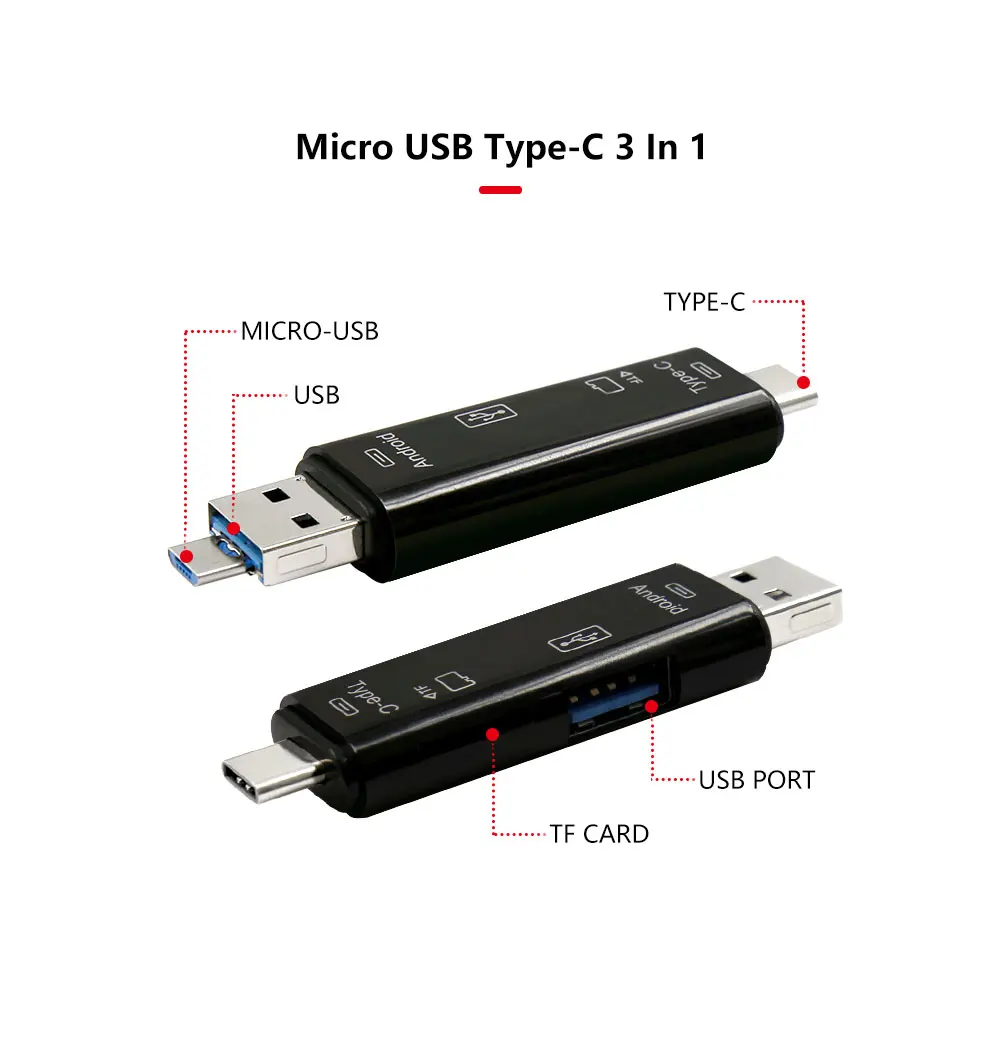 Type C и micro USB и USB 3 в 1 OTG кард-ридер высокоскоростной USB3.0 Универсальный OTG TF/SD для Android компьютера удлинители