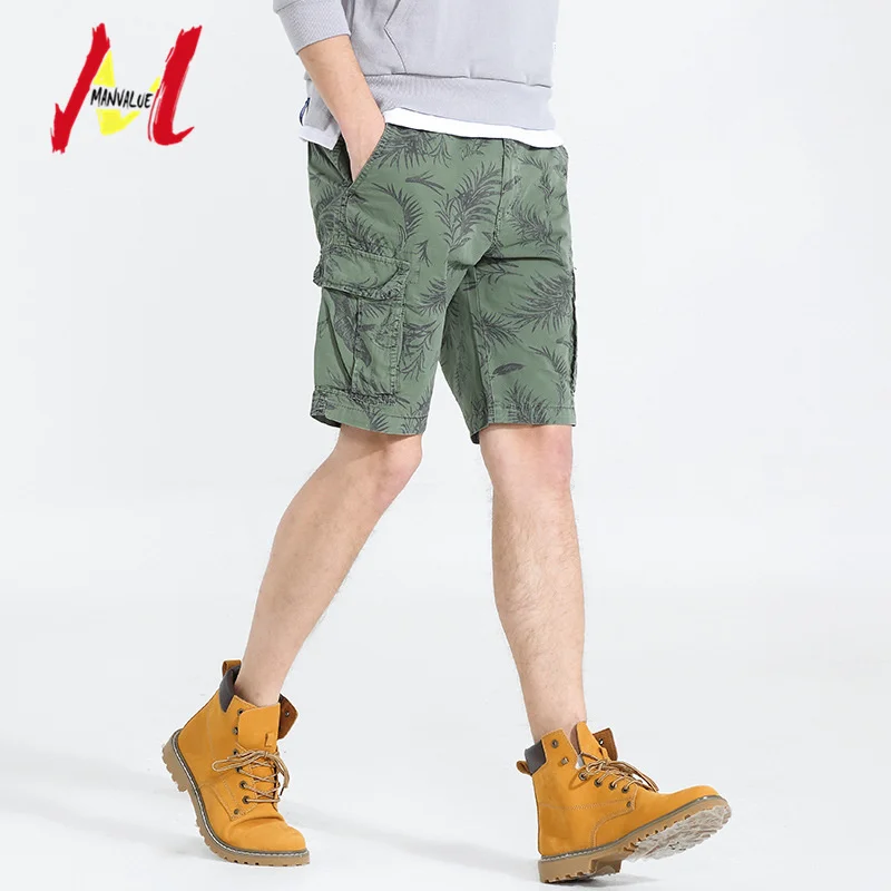 MANVALUE летний Для мужчин шорты завод камуфляж печати Euramerican промывают водой отдыха мульти-карман шорты для активного отдыха
