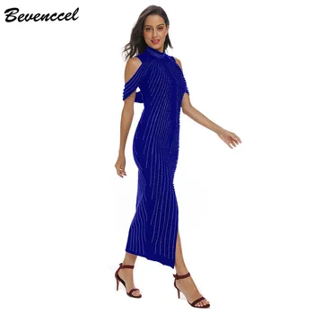 

2020 Women Sexy Beaded Sequins Dress Celebrity Evening Party Dress Turtleneck Sexy Front Splitting Dress Vestidos Club Dress