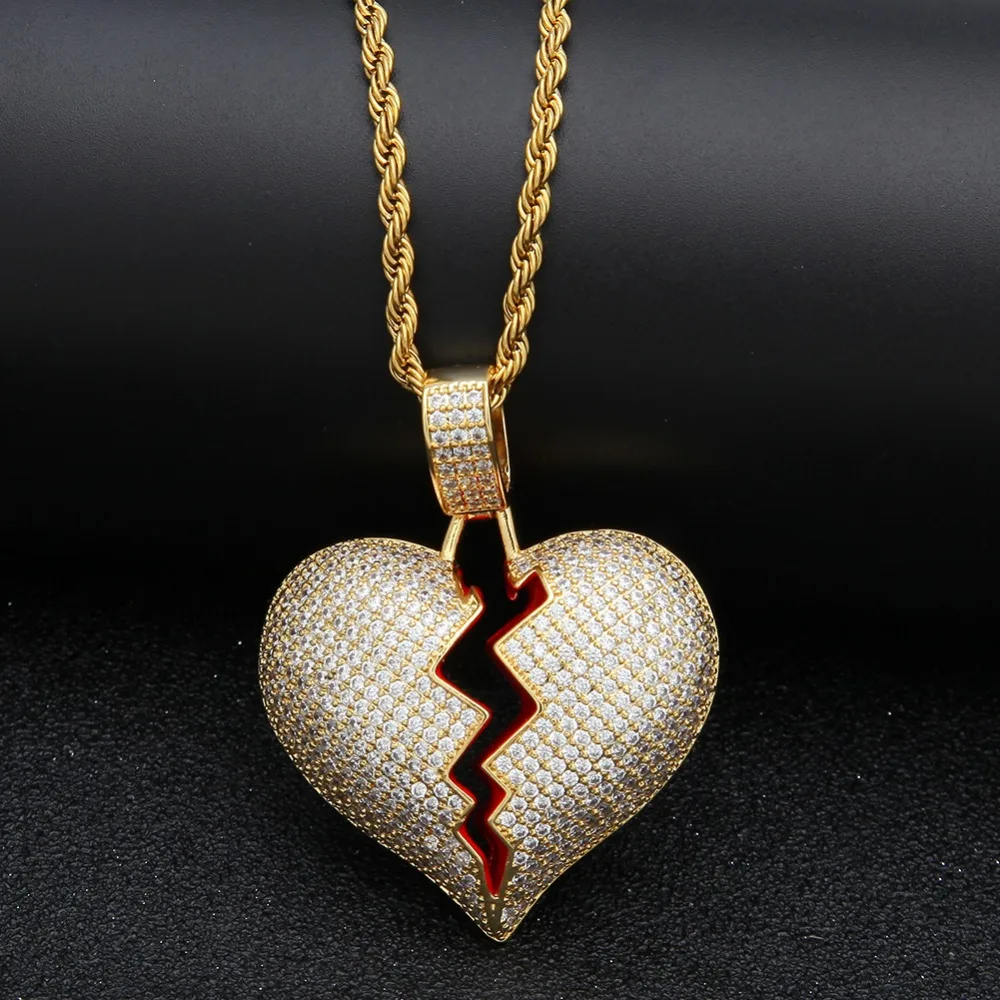 UWIN красное разбитое сердце ожерелье и кулон с 4 мм теннисная Цепочка Золото Серебро Цвет кубический циркониевый мужской женский хип хоп ювелирные изделия для подарка