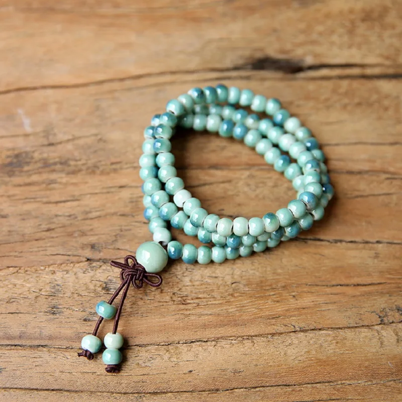Wholesale 12 Styles China Jingdezhen Ceramics Beads Bracelet 108 Mala Prayer Beaded Elastic Rope Best Gift for Girl | Украшения и