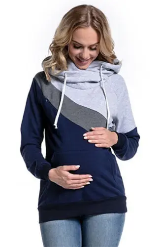 Новая весенне-осенняя Женская толстовка с капюшоном для беременных Одежда для грудного вскармливания длинный рукав карман беременность и кормление худи для матерей Размер S-2XL