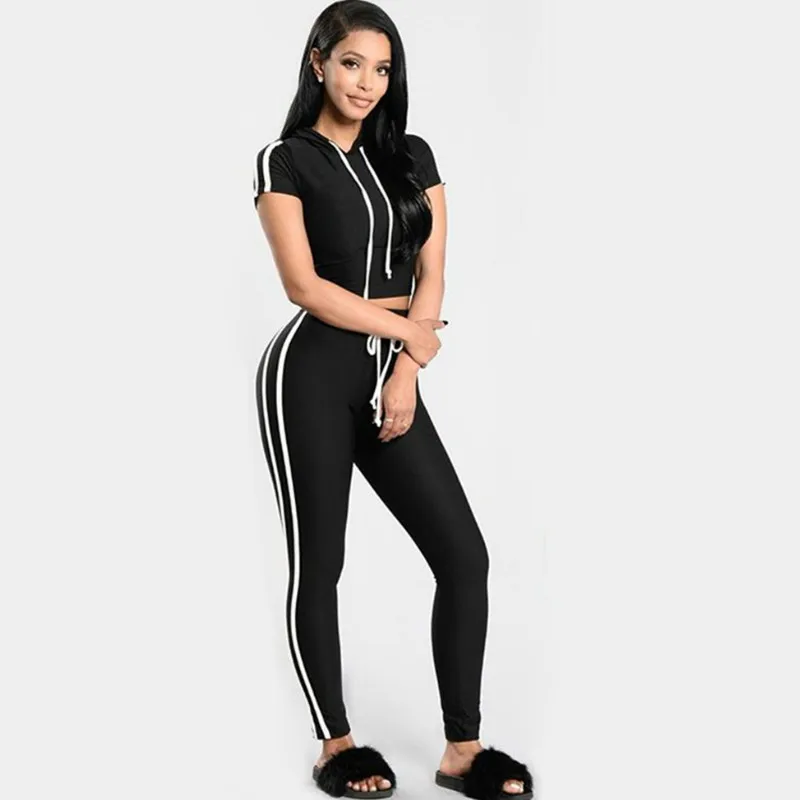 2018 Fashion Women Fitness Set Hooded Tracksuit Suit Workout Clothing
