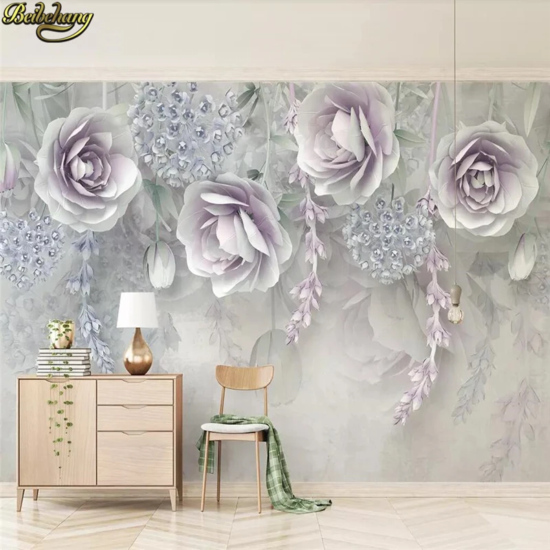 beibehang Custom 3d wallpaper mural lilac flower 3d embossed flowers TV background wall papers home decor papel de parede
