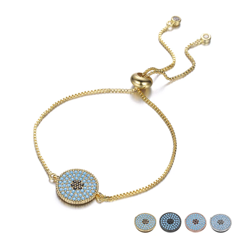 

Fine Simple Blue Gem Stone Beads Round Plate Link Chain Bracelets & Bangles Hand Jewelry 4 Color Metal Female Bracelet Pulseira