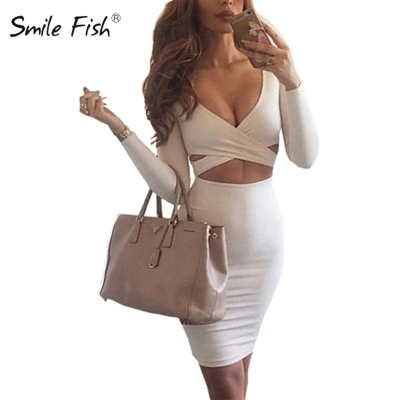 Sexy Bodycon Bandage Dress Long Sleeve Elastic Warm Elegant Party Dresses 2018 Sexy Midi Pencil Club Bodycon M0522
