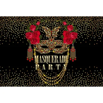 

Black With Gloden Spots Photography Background Glod Mask With Red Diamonds And Flowers For Masquerade Party Photo Props