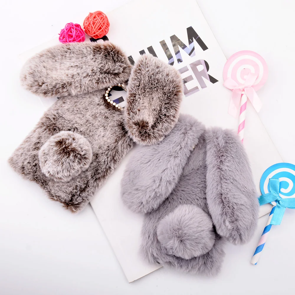 Lovely Fur Rabbit Bunny Phone Case For Huawei P Smart Soft Cover For Huawei y6 Prime 2018 y7 y9 2019 Nova 3 3i Honor 8X 7A 7C (6)