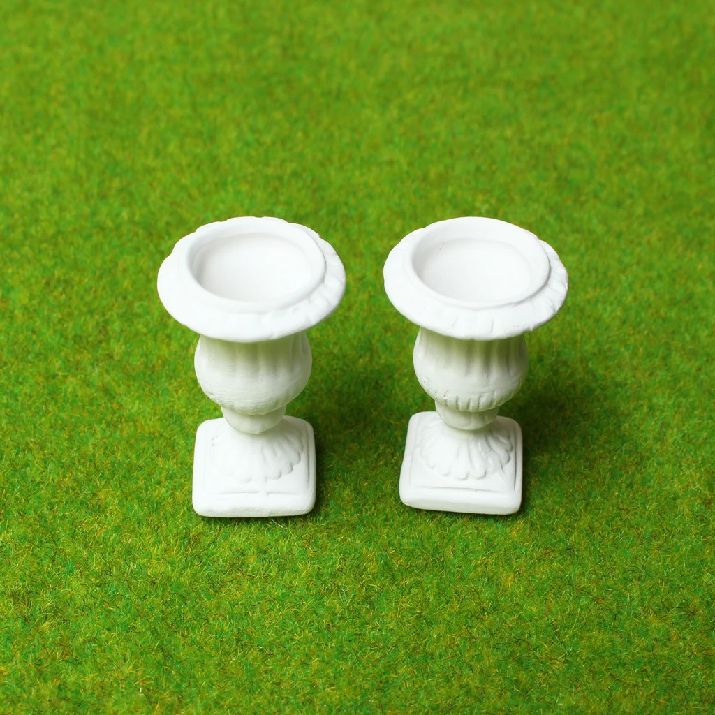 3.5cm 2Pcs 1/12 White Ceramic Flower Pot Dollhouse Miniature Garden Decoration for Dolls House Accessories