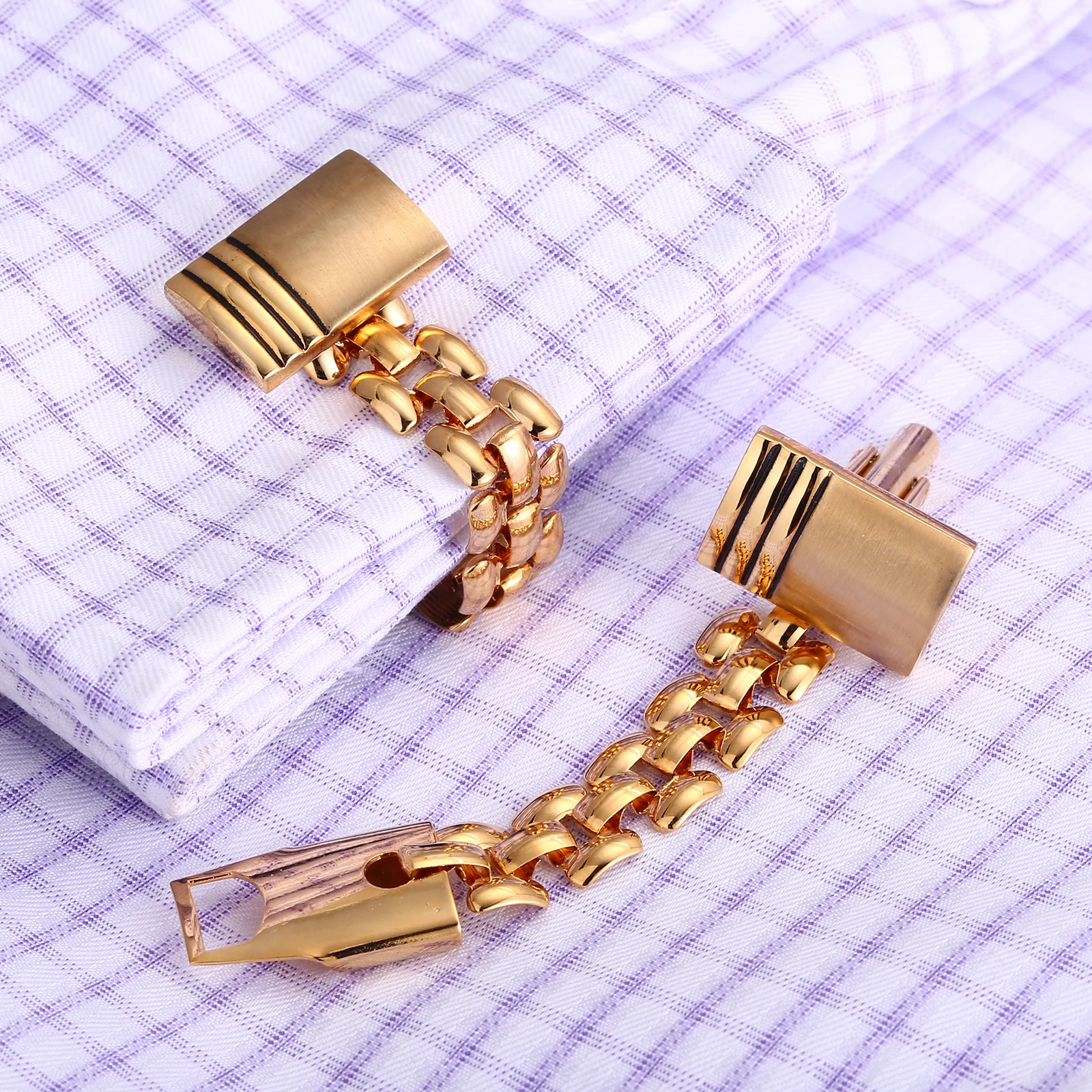 

2019 New Gold Cufflinks with Chain for Wedding Guest Gifts Men Shirt Cuff links Buttons Mens Jewelry Cufflink Party Gifts QiQiWu