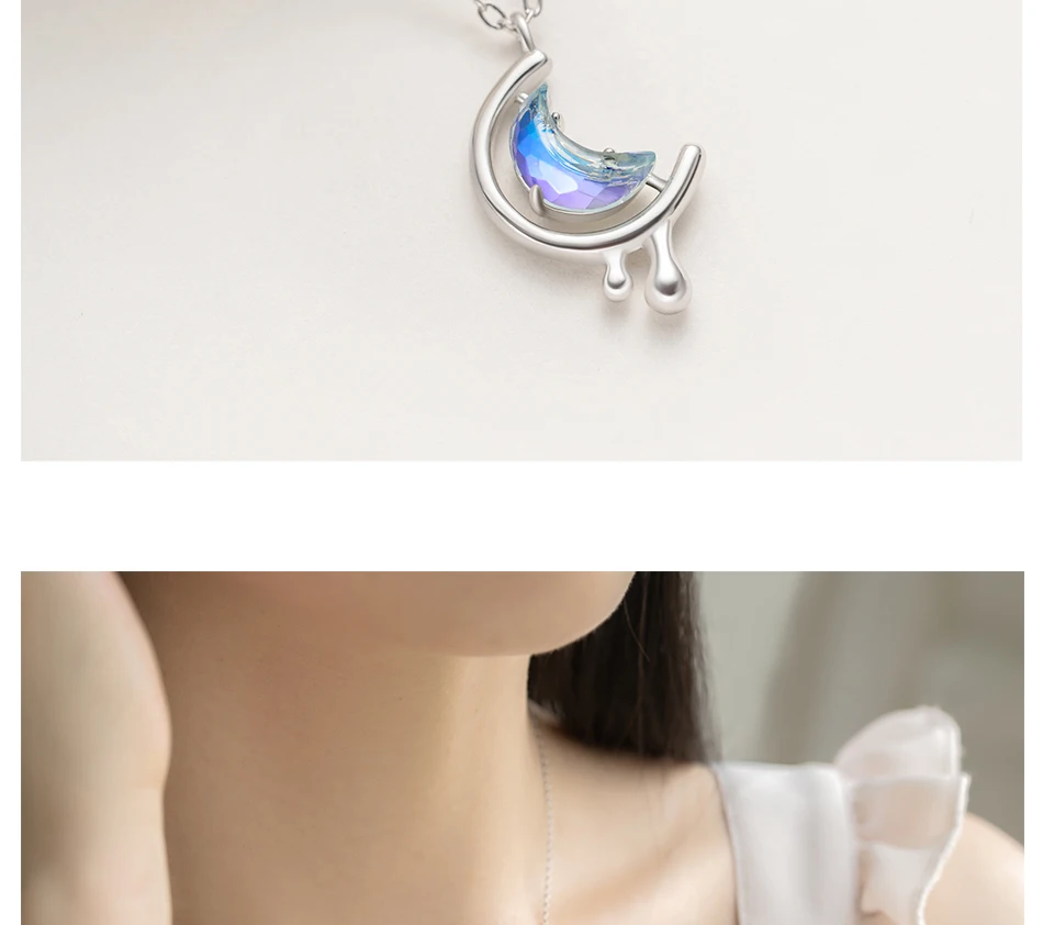 Thaya s925 Silver Water In The Moon Necklace Blue Moon Bohemia Women Choker Necklace for Women Jewelry Gift