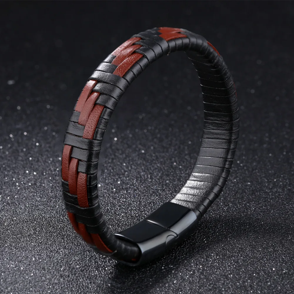 Free Shipping Handmade Braided Leather Bracelets For Cool Men Black