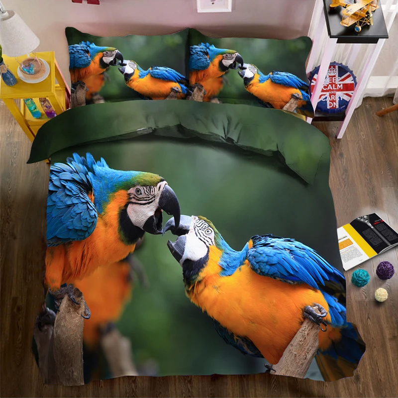 

Two orange parrots 3d effect photo bed linen can be customized photo pattern