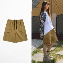 Новые корейские модные шорты цвета хаки для мужчин и женщин, скейтборд, хип-хоп, высокая улица, много больших карманов, мужские шорты