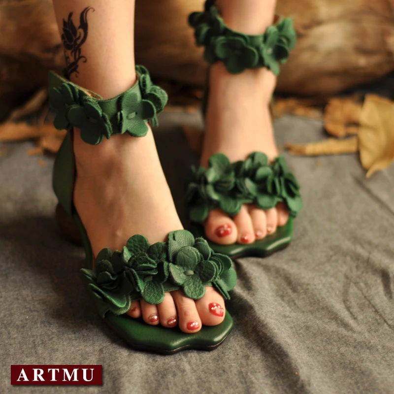 

Artmu Original Women Sandals New Design Woman Shoes Flowers Girl Cork Heel Sandals Summer Travel Dress Comfortable Shoes