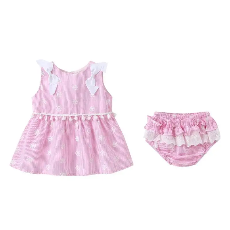 

2pcs/set Summer Cute Kid Girls Stripe Lace Sleeveless Dress + PP Underpants