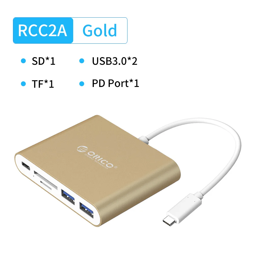 ORICO USB C концентратор тип-c к мульти USB3.0 HDMI/VGA/RJ45/SD TF кардридер разветвитель PD зарядный адаптер док-станция для ноутбука Macbook Pro - Цвет: RCC2A Gold